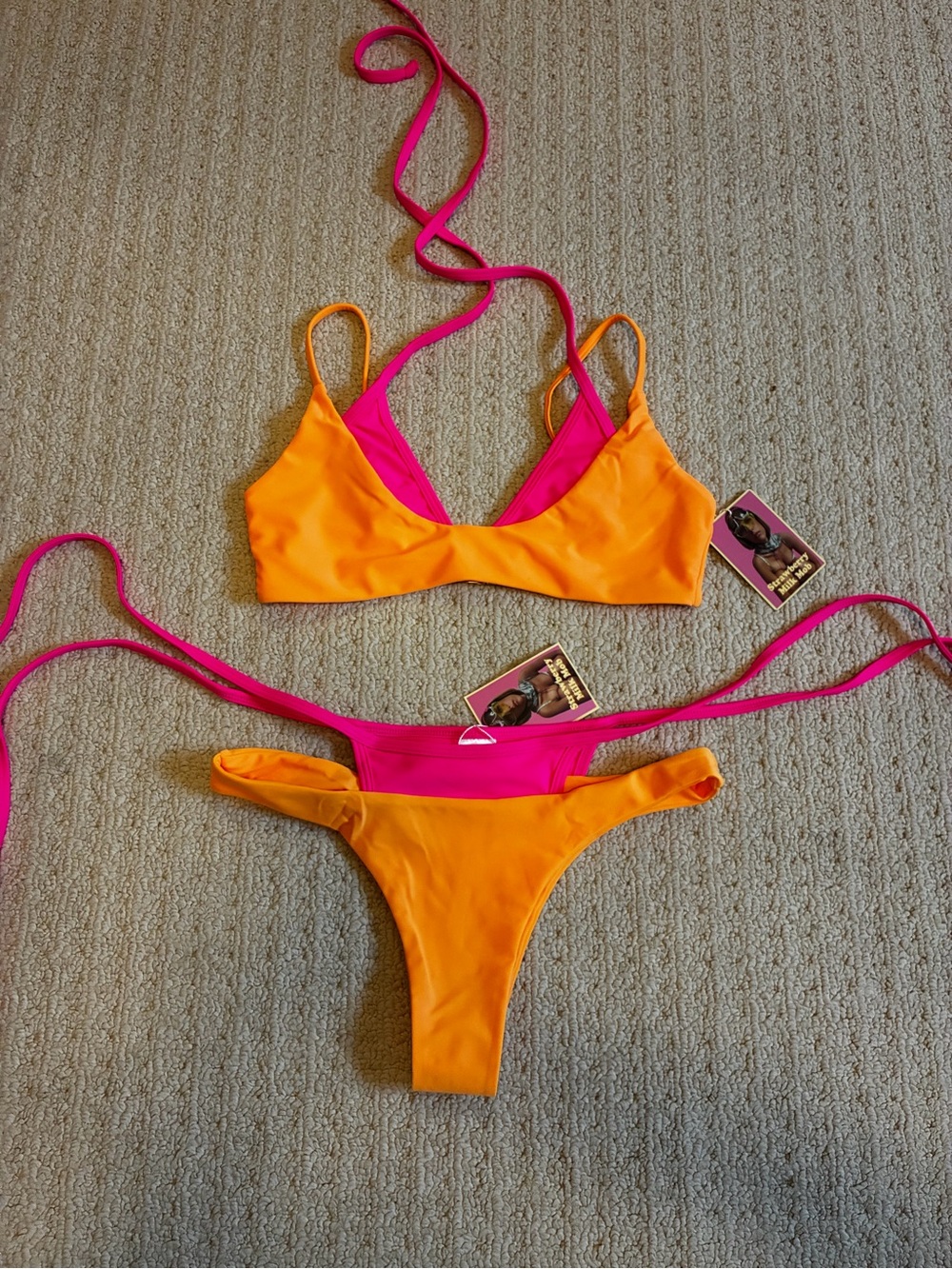 Strawberry Milk Mob Orange & Hot Pink Bikini Set